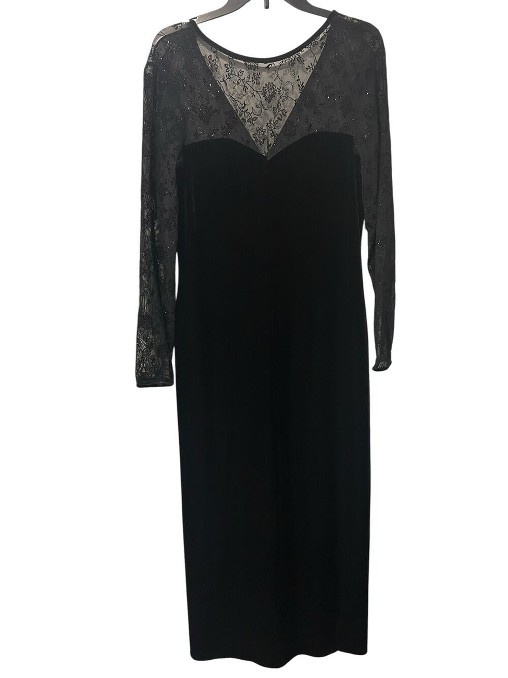 Vintage 90s Robbie Bee Black Velvet Maxi Dress Sheer Lace Gothic Glam Sz 10